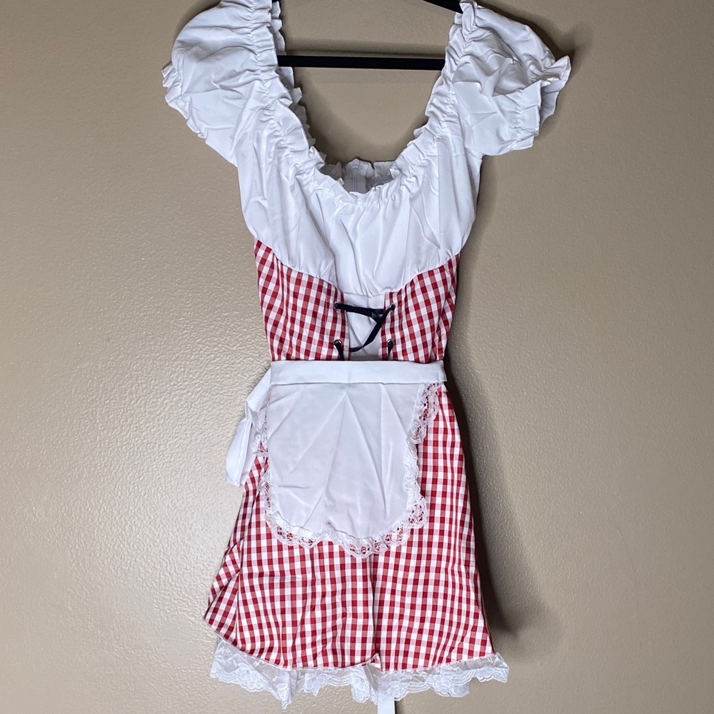Red and White costume Maid‎ Dress with Apron